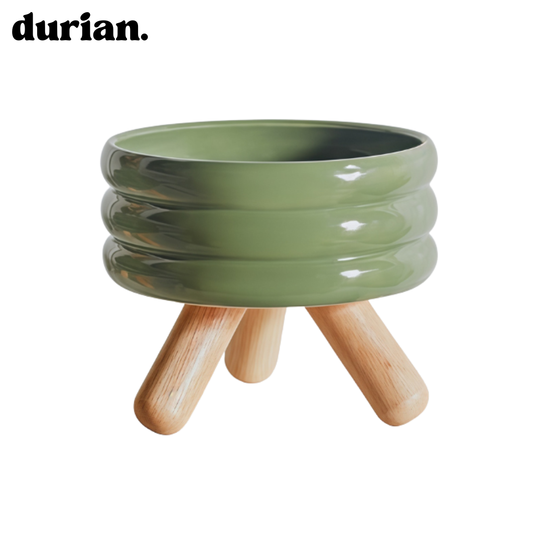 durian. Ceramic Pet Food Bowl with High Legs | For Cats and Dogs, Includes Food and Water Bowl Stand