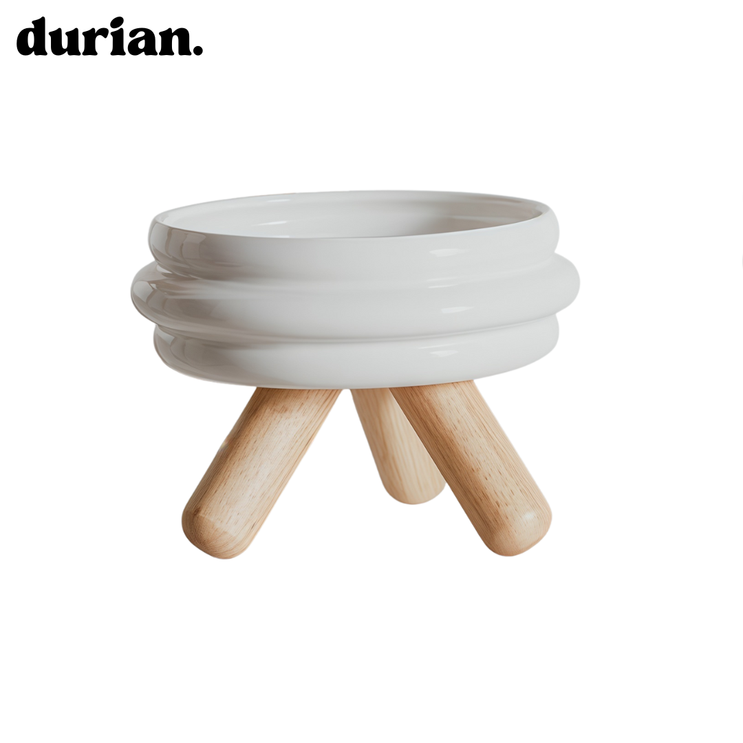 durian. Ceramic Pet Food Bowl with High Legs | For Cats and Dogs, Includes Food and Water Bowl Stand