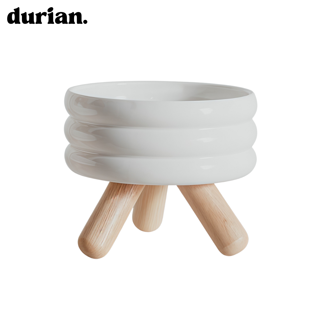 durian. Ceramic Pet Food Bowl with High Legs | For Cats and Dogs, Includes Food and Water Bowl Stand