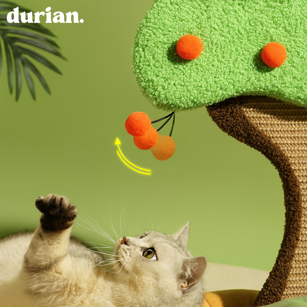 Durian Persimmon Tree Design Cat Scratching Bed | Pet Interior Kenneth Fabric Stylish Cat House