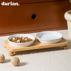 durian double bowl with wooden stand