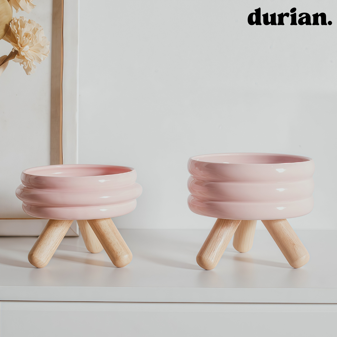 durian. Ceramic Pet Food Bowl with High Legs | For Cats and Dogs, Includes Food and Water Bowl Stand