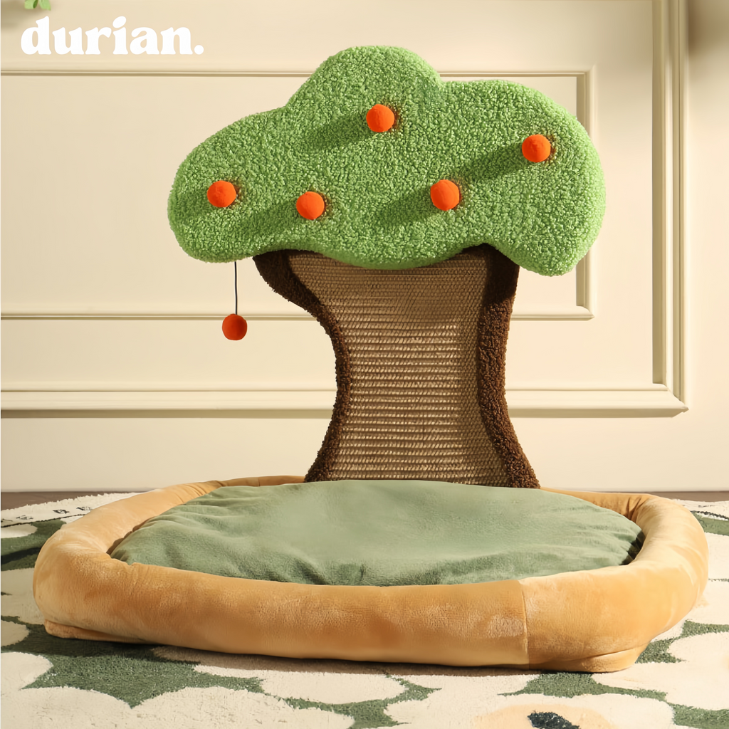 Durian Persimmon Tree Design Cat Scratching Bed | Pet Interior Kenneth Fabric Stylish Cat House