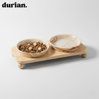 durian double bowl with wooden stand