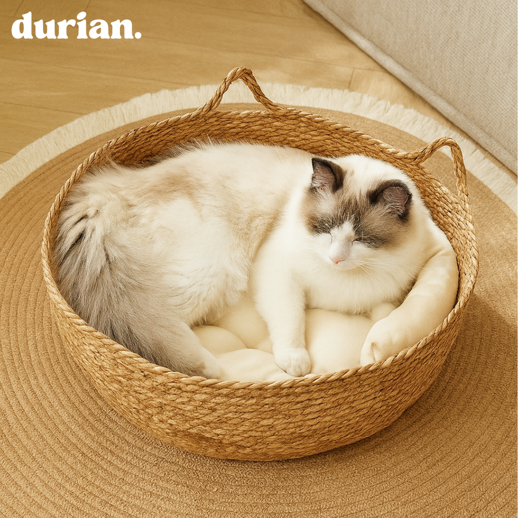 durian. Cat grass pet bed with cushion, stylish cat and dog bed, excellent breathability, natural interior