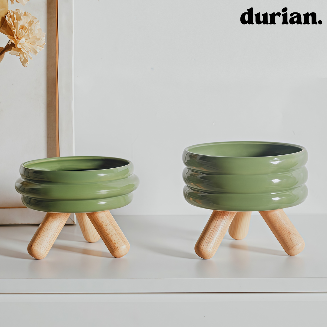 durian. Ceramic Pet Food Bowl with High Legs | For Cats and Dogs, Includes Food and Water Bowl Stand