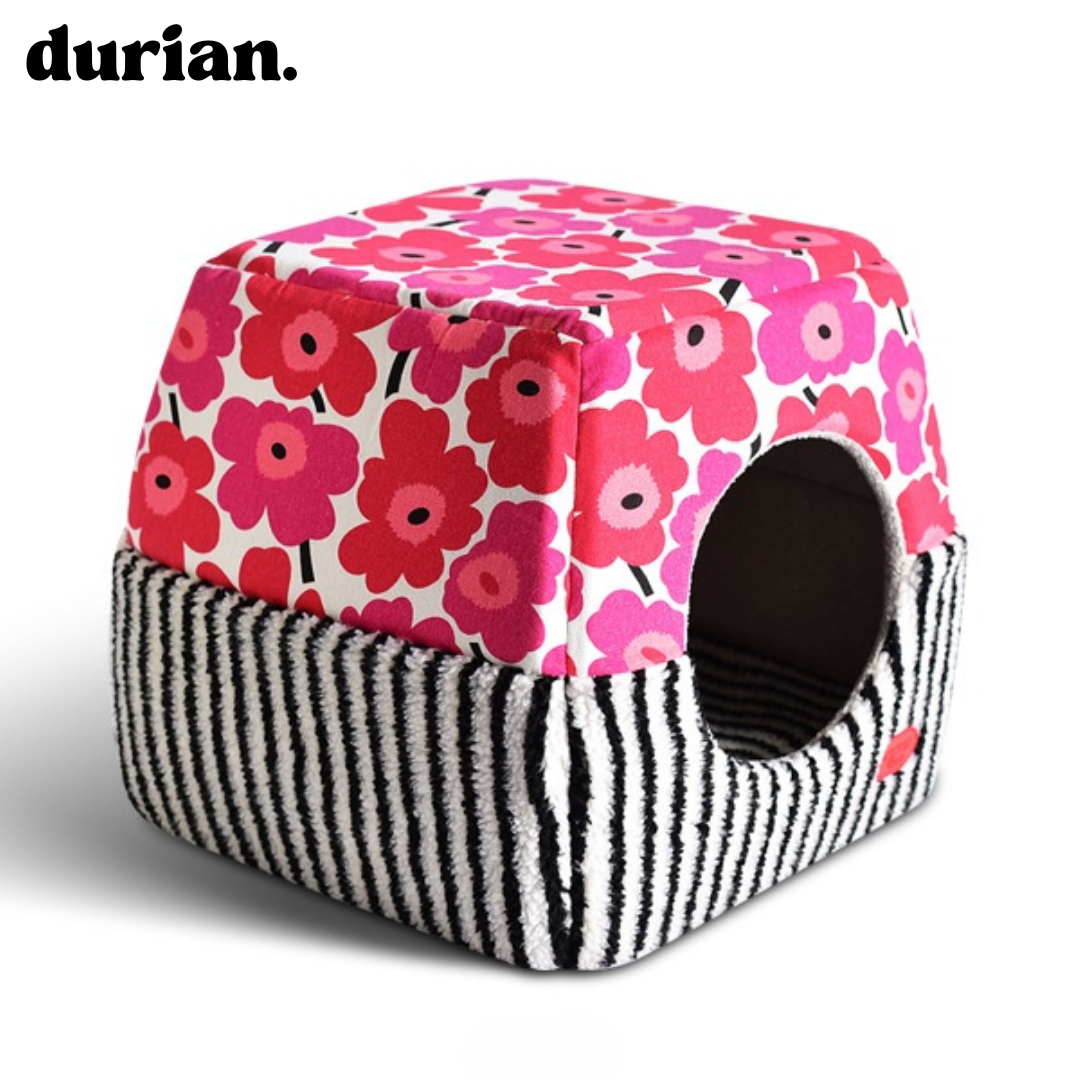 durian. Floral Design Pet House | Foldable, 2-Way Cushion House for Cats and Dogs, Bed and Dome Style