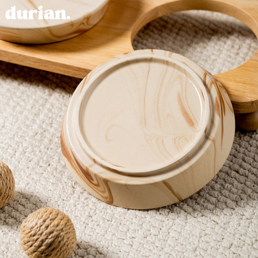 durian double bowl with wooden stand
