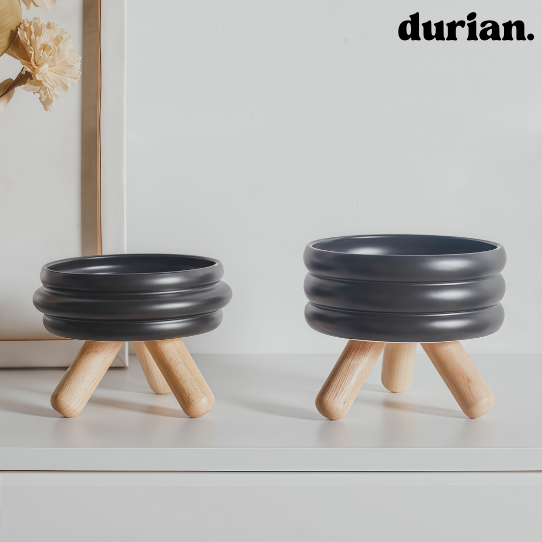 durian. Ceramic Pet Food Bowl with High Legs | For Cats and Dogs, Includes Food and Water Bowl Stand
