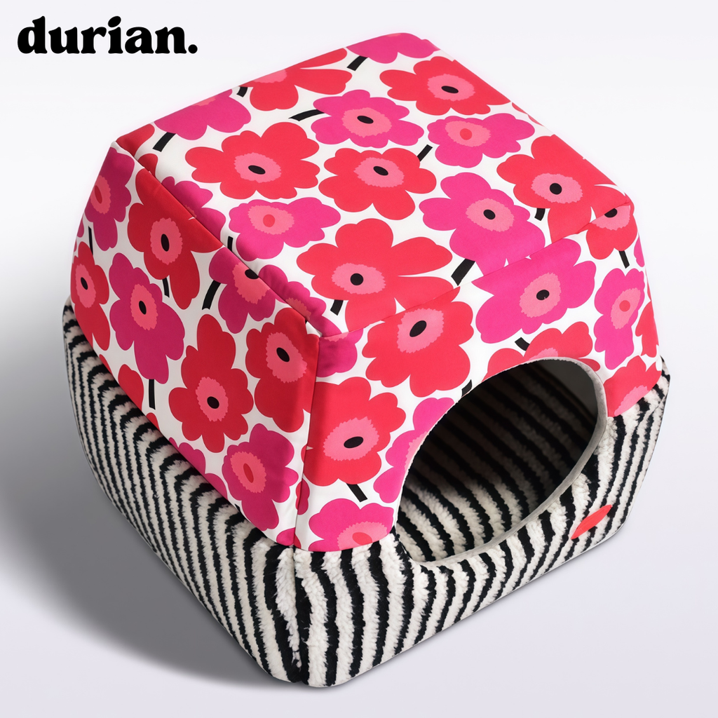 durian. Floral Design Pet House | Foldable, 2-Way Cushion House for Cats and Dogs, Bed and Dome Style