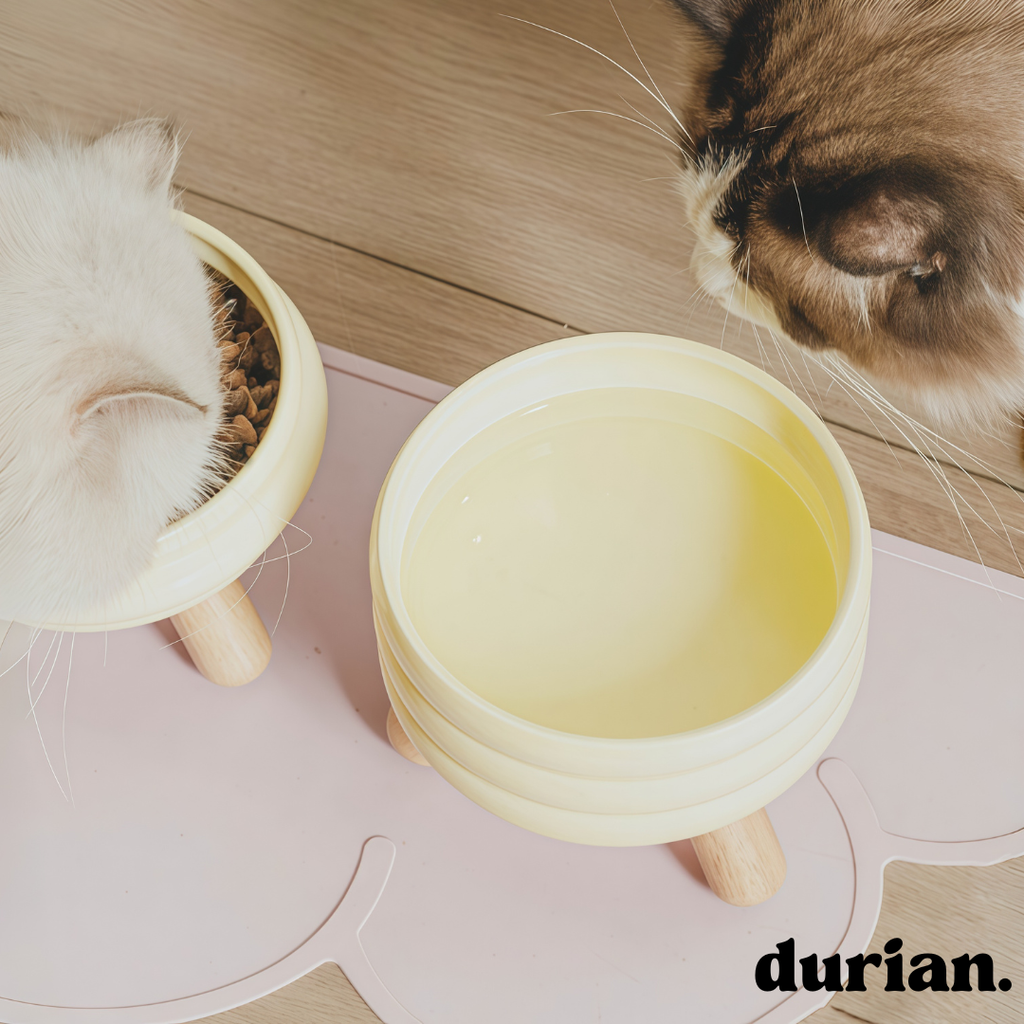durian. Ceramic Pet Food Bowl with High Legs | For Cats and Dogs, Includes Food and Water Bowl Stand