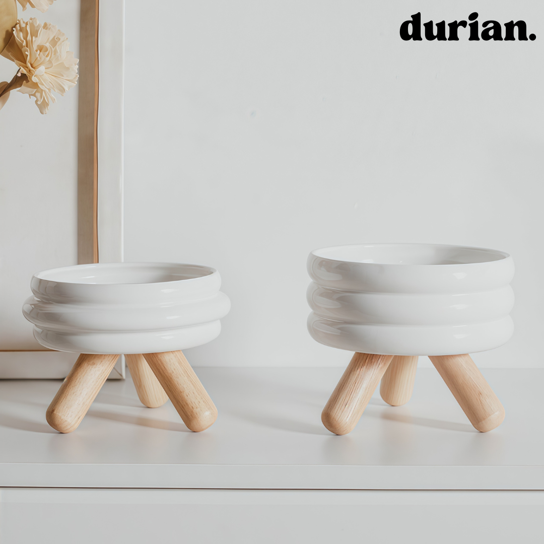 durian. Ceramic Pet Food Bowl with High Legs | For Cats and Dogs, Includes Food and Water Bowl Stand