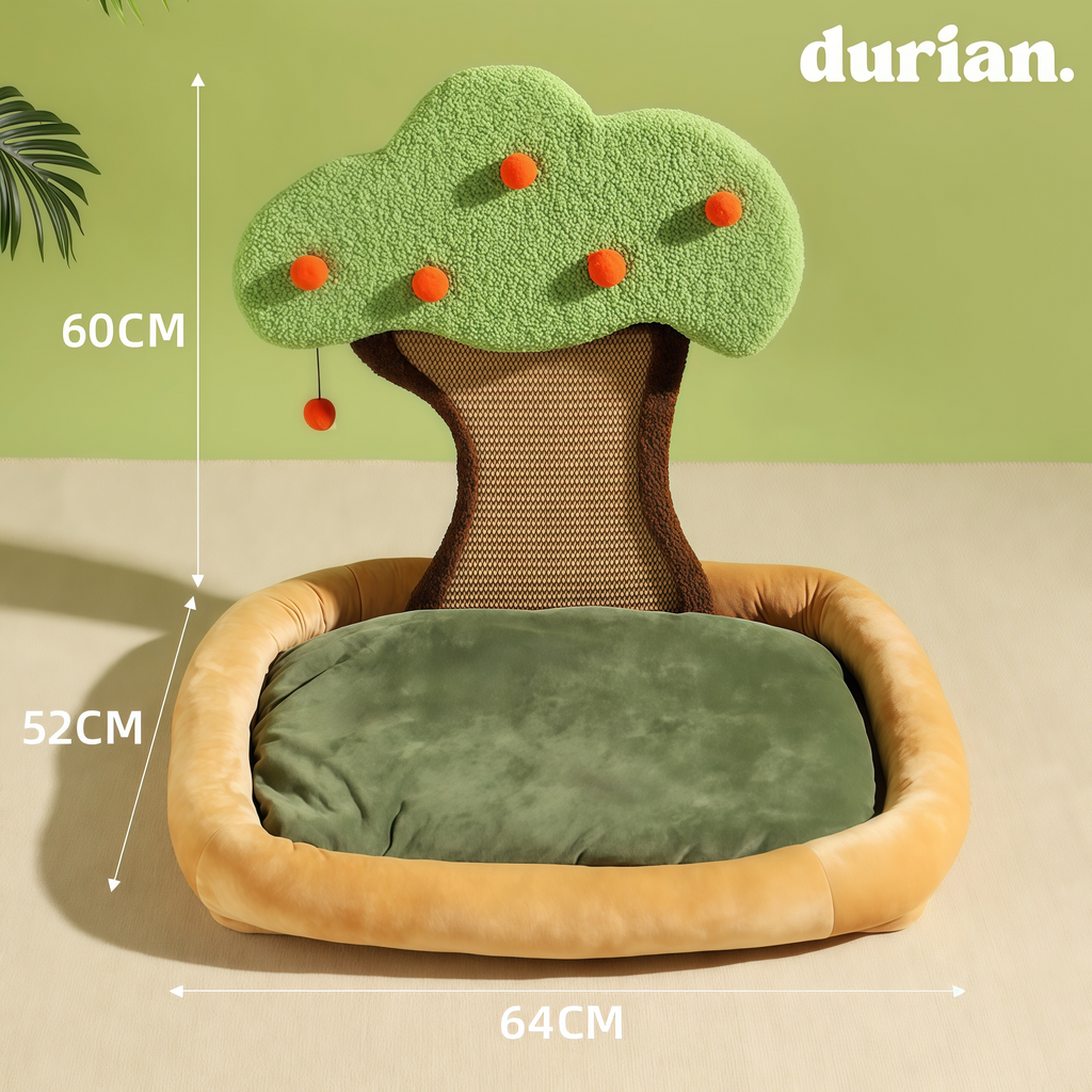 Durian Persimmon Tree Design Cat Scratching Bed | Pet Interior Kenneth Fabric Stylish Cat House