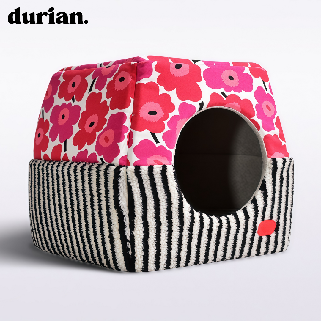 durian. Floral Design Pet House | Foldable, 2-Way Cushion House for Cats and Dogs, Bed and Dome Style