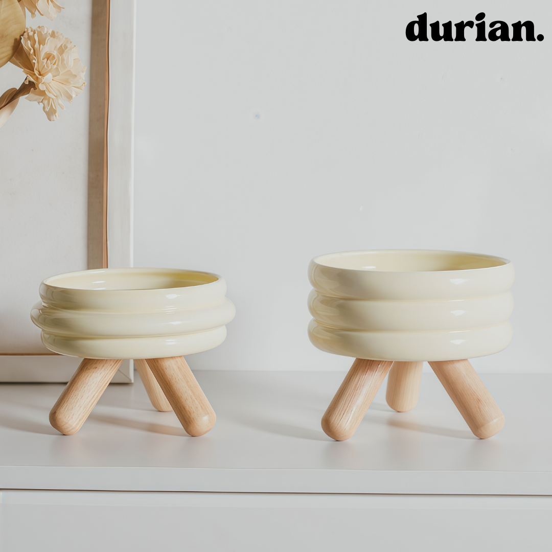 durian. Ceramic Pet Food Bowl with High Legs | For Cats and Dogs, Includes Food and Water Bowl Stand