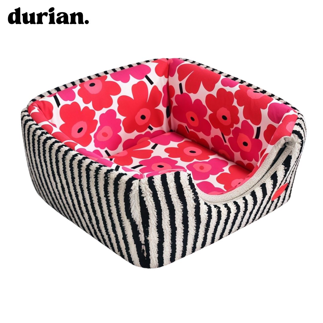 durian. Floral Design Pet House | Foldable, 2-Way Cushion House for Cats and Dogs, Bed and Dome Style