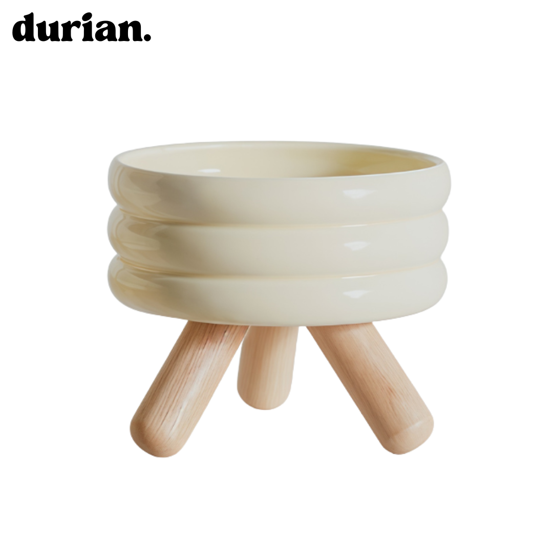 durian. Ceramic Pet Food Bowl with High Legs | For Cats and Dogs, Includes Food and Water Bowl Stand