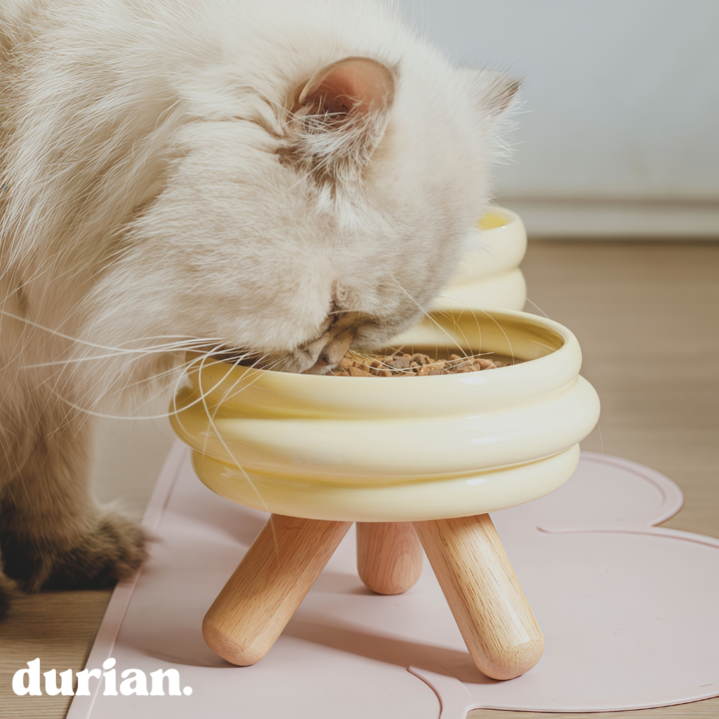 durian. Ceramic Pet Food Bowl with High Legs | For Cats and Dogs, Includes Food and Water Bowl Stand