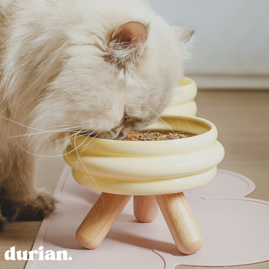 durian. Ceramic Pet Food Bowl with High Legs | For Cats and Dogs, Includes Food and Water Bowl Stand