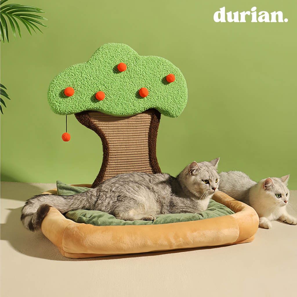 Durian Persimmon Tree Design Cat Scratching Bed | Pet Interior Kenneth Fabric Stylish Cat House