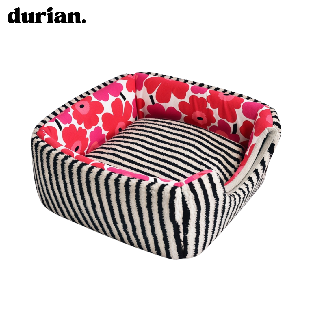 durian. Floral Design Pet House | Foldable, 2-Way Cushion House for Cats and Dogs, Bed and Dome Style