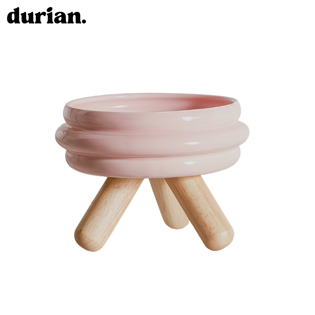 durian. Ceramic Pet Food Bowl with High Legs | For Cats and Dogs, Includes Food and Water Bowl Stand