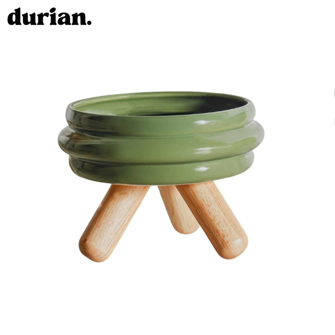durian. Ceramic Pet Food Bowl with High Legs | For Cats and Dogs, Includes Food and Water Bowl Stand